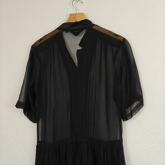 Anna Sui 80s Sheer Black Button Up Shirt Dress Layer Vintage Small - Picture 12 of 12